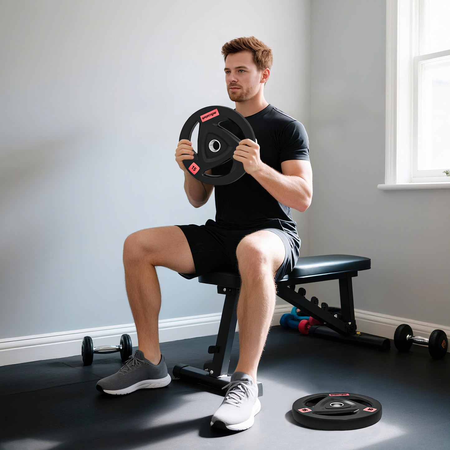 Olympic Weight Plates, Tri-Grip Barbell Weights Set with 2'' Holes