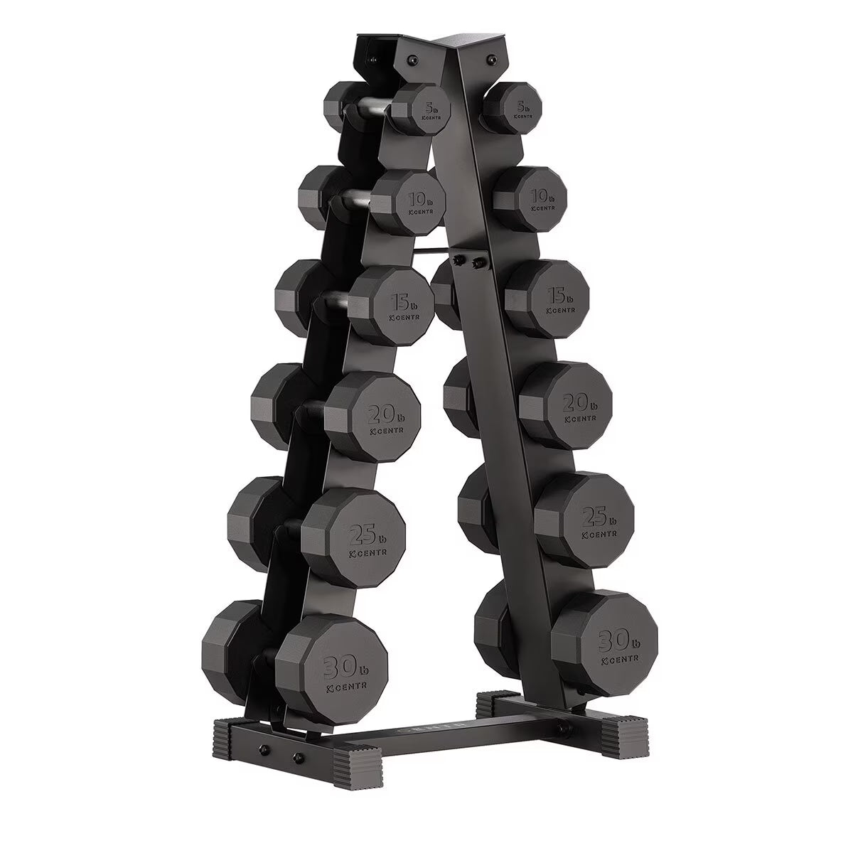 210Lbs (95Kg) Rubber Dumbbell Set with Weight Rack