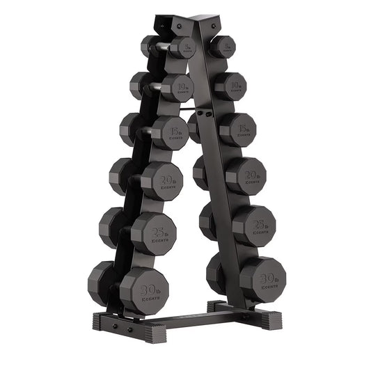 210Lbs (95Kg) Rubber Dumbbell Set with Weight Rack